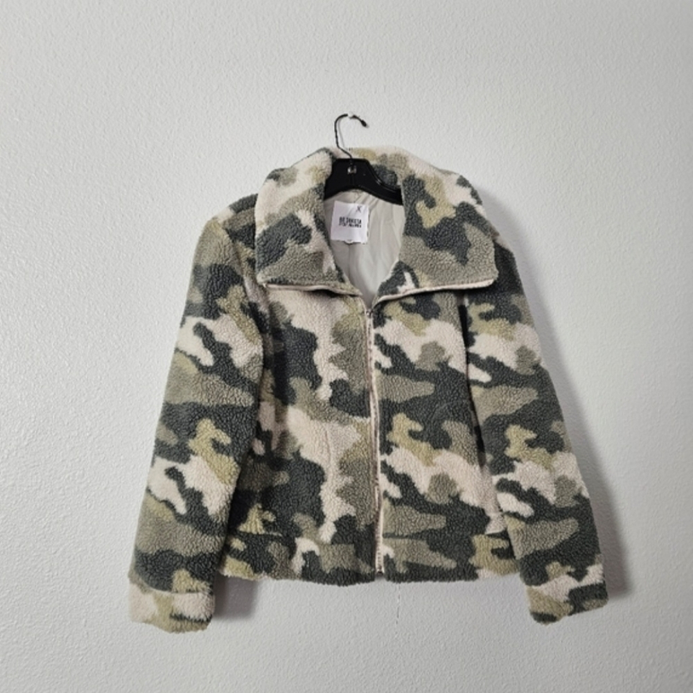 Camouflage Sherpa Zip Jacket - Olive/Gray/White